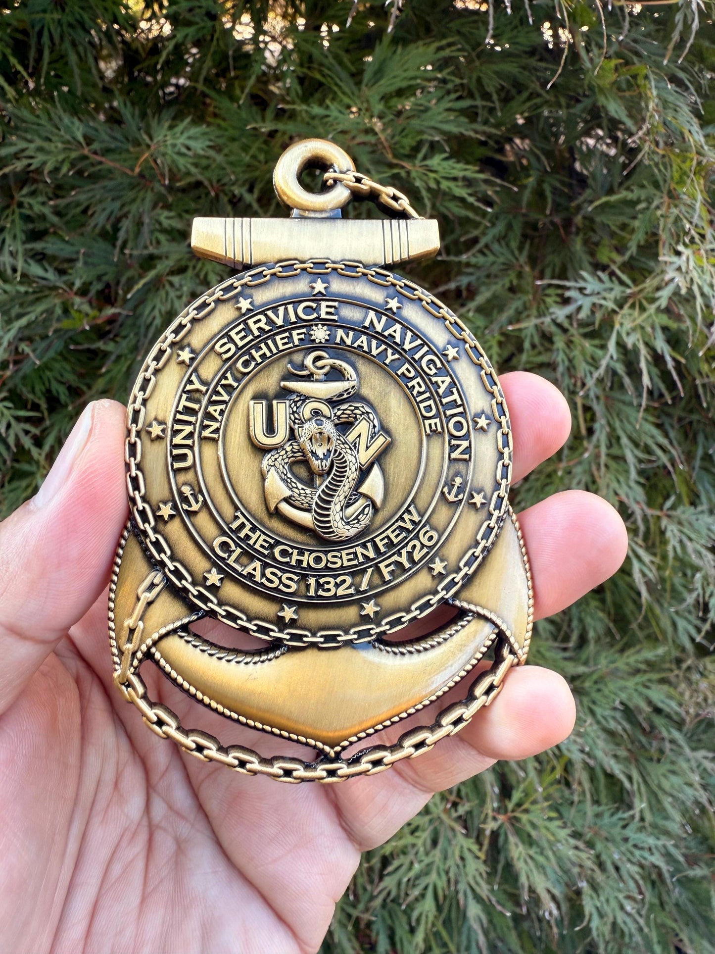 USN CPO Class 132 FY26 4” Antique Gold Anchor Coin