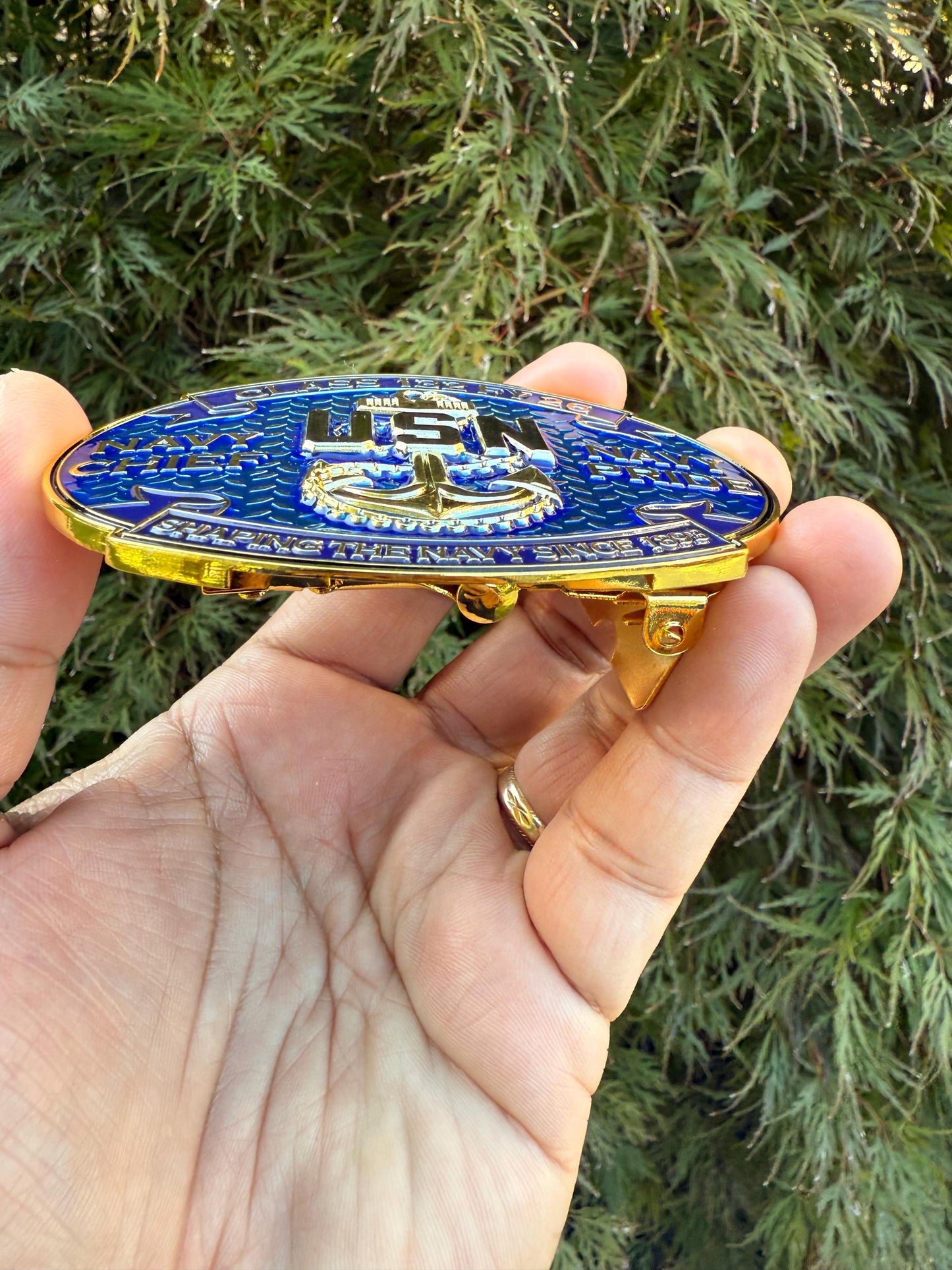 USN Class 132 FY-26 Lucent Blue Belt Buckle
