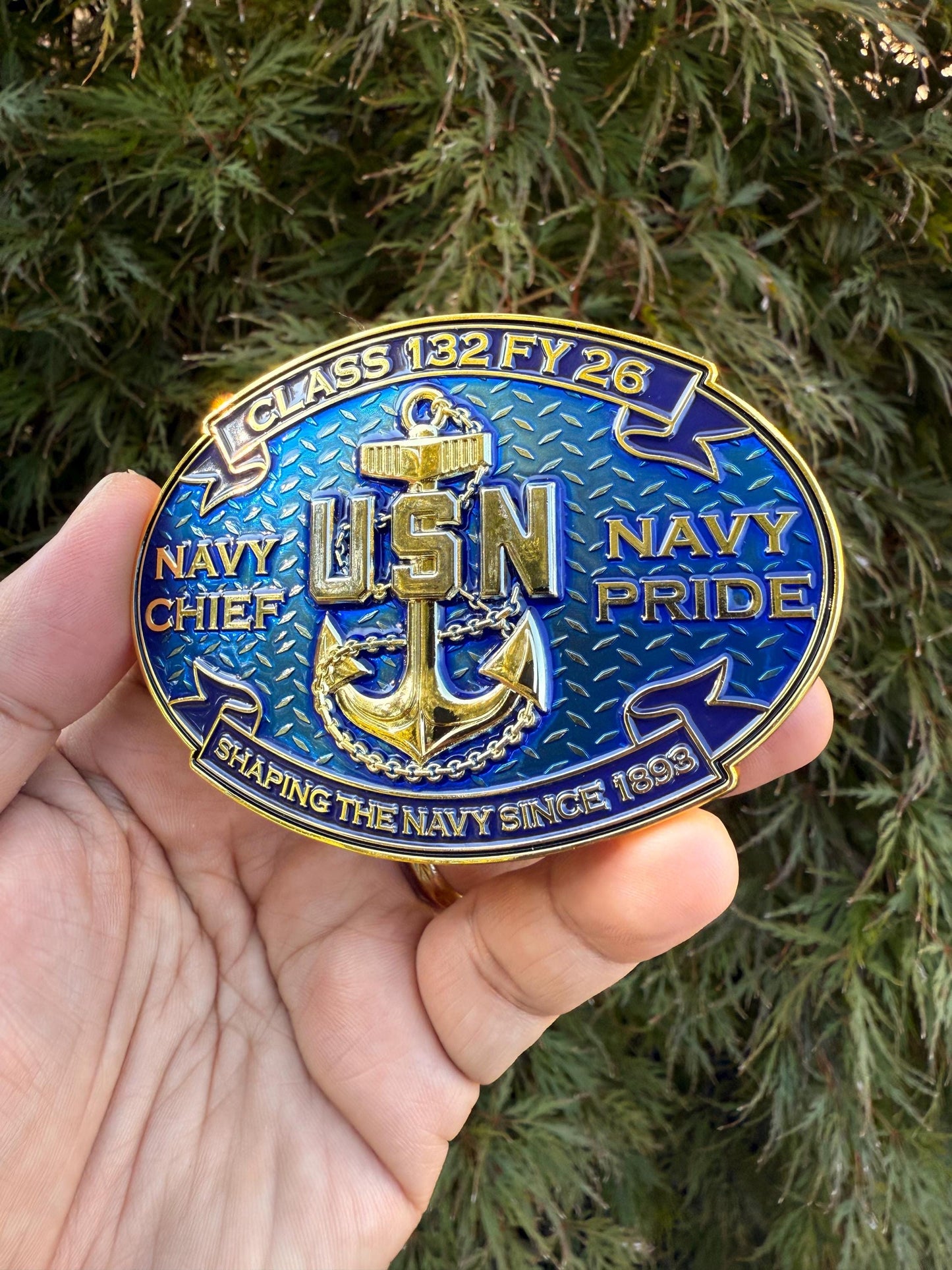 USN Class 132 FY-26 Lucent Blue Belt Buckle