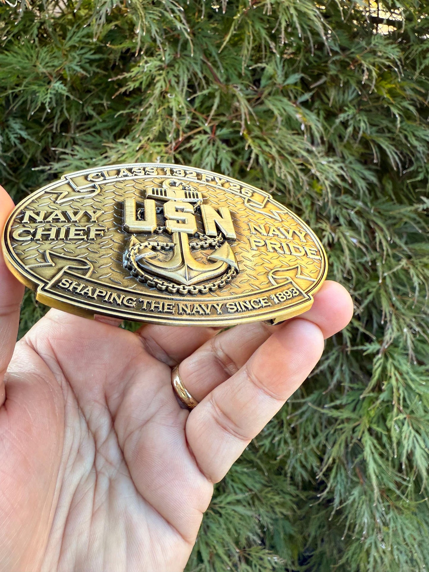 USN Class 132 FY-26 Antique Gold Belt Buckle