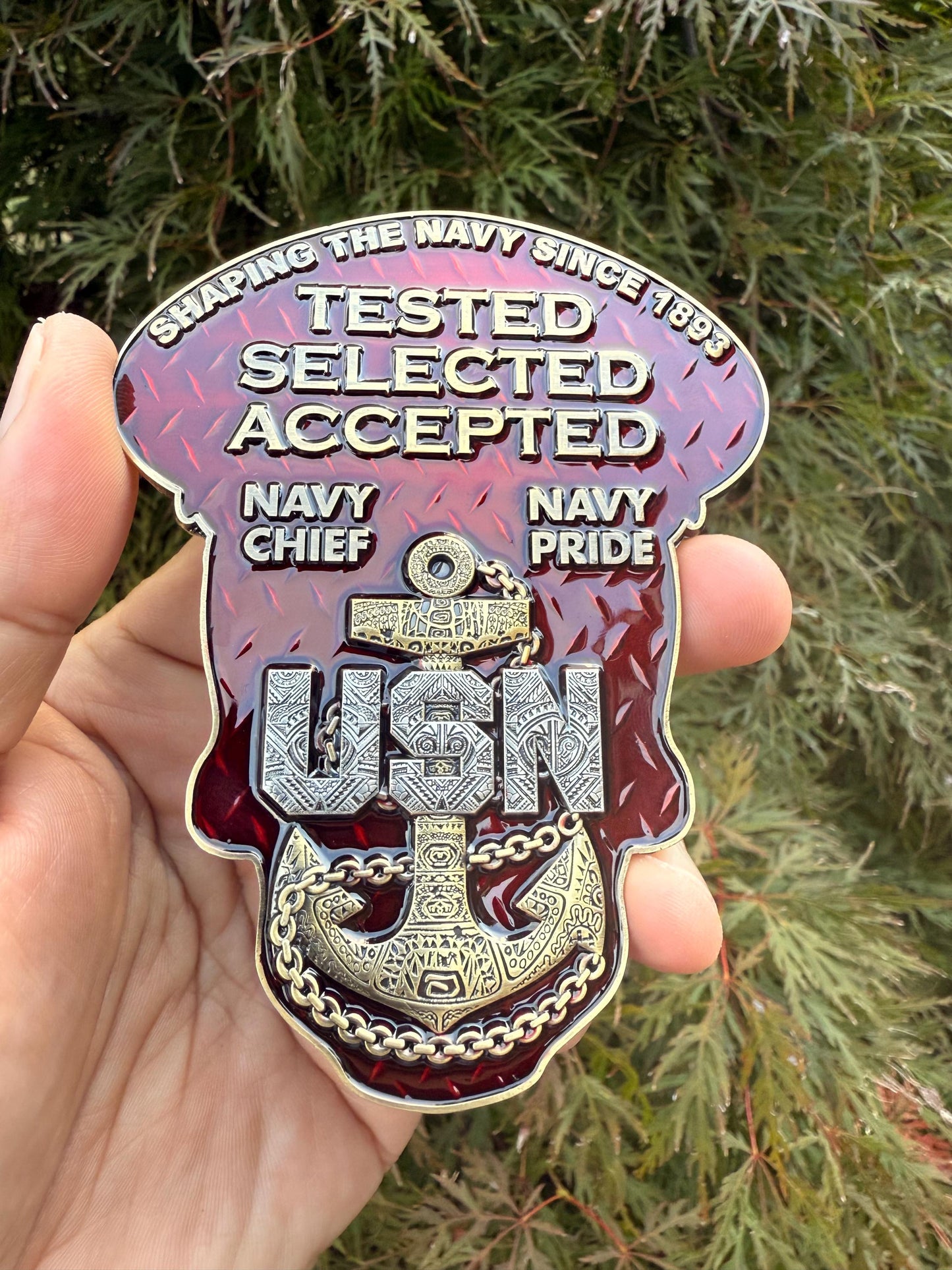 4” Sugar Skull Candy Red Chief Petty Officer Tribal Anchor Challenge Coin.